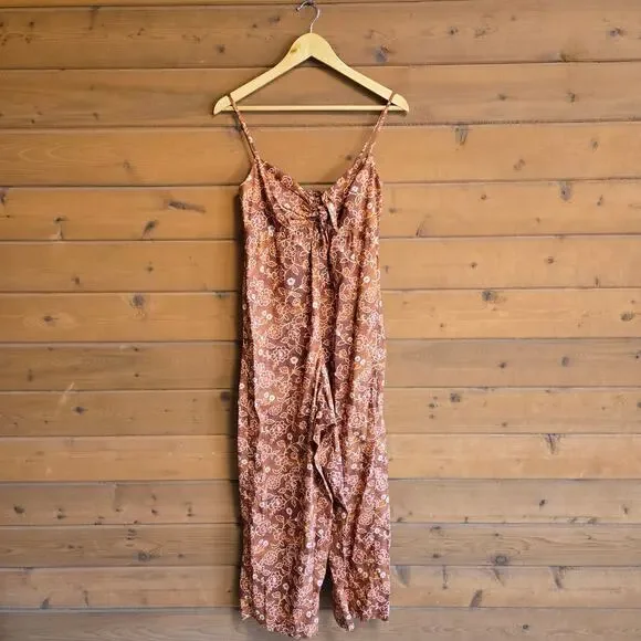 J. Crew Jumpsuit Vintage Vines Cottage Tank Top Flowy Floral Brown Fall Boho 2 - Picture 2 of 5